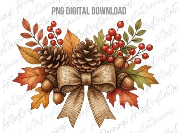 Download Autumn Pinecone Fall Coquette Bow PNG - Premium Bundle